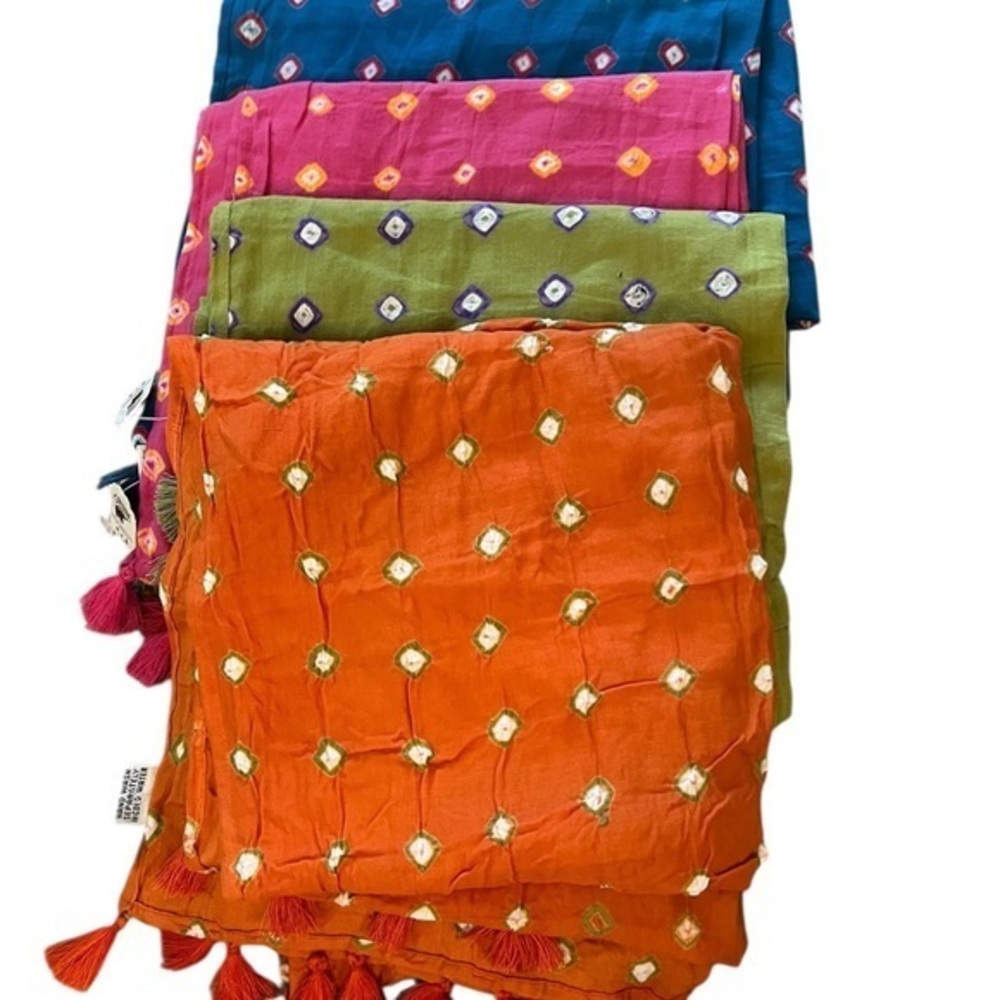 NWT CARAVANSERAI Indian Cotton Print Dupatta Scarf w/Tassels, Choice of Color
